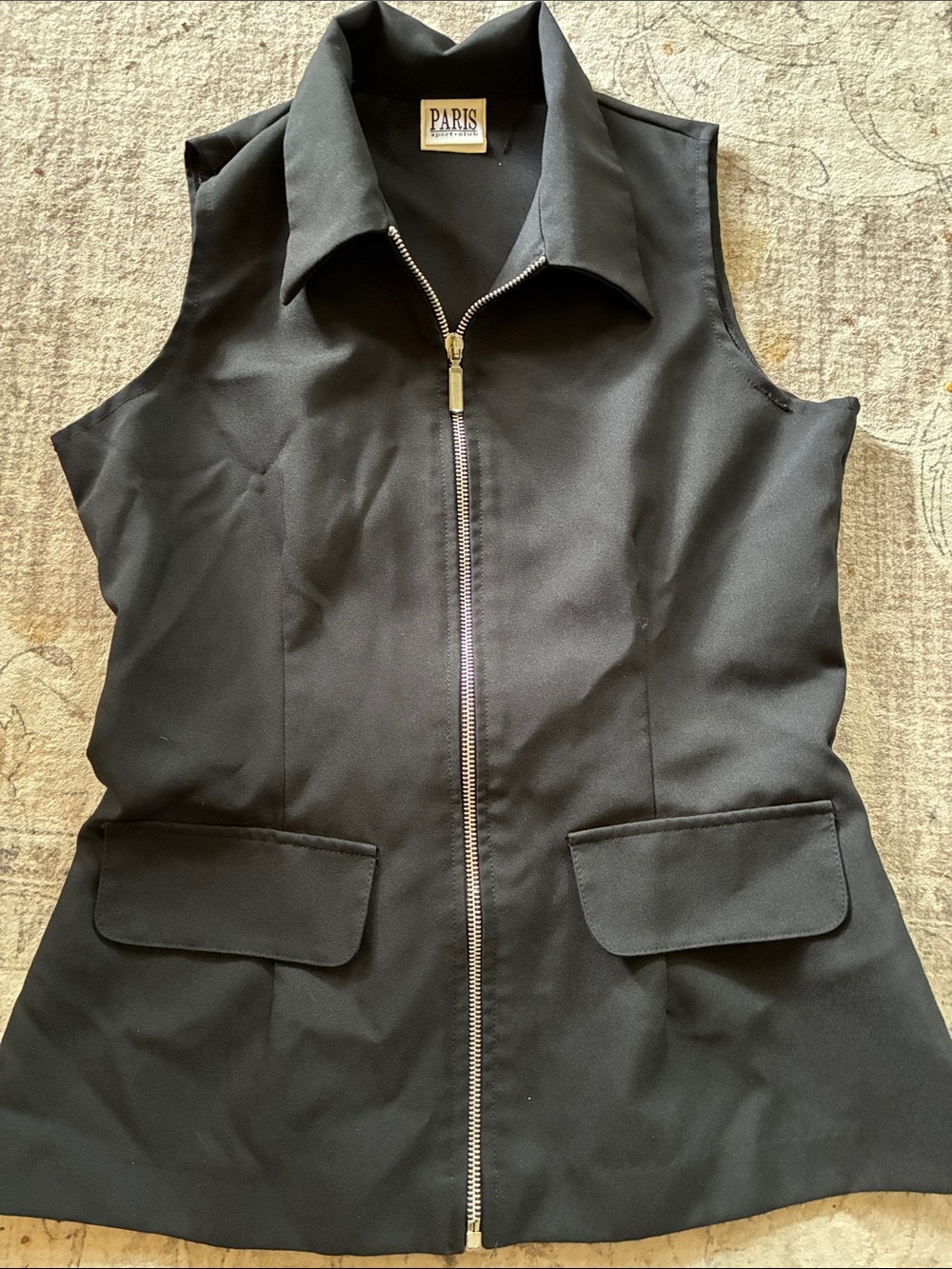 Paris Sport Club 90s  Black Sleeveless Zip-Front Vest S/M